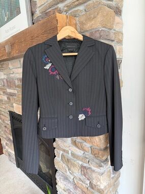 BCBGMaxazria pinstripe blazer with embroidered detail